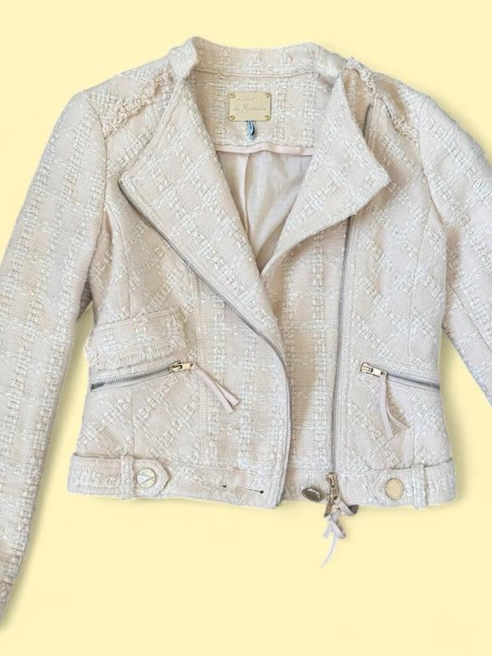 Light Cream Tweed Moto Jacket - Guess by Marciano
